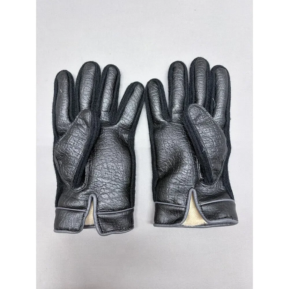 Vintage Aris Isotoner Mens  Gloves Black Vinyl Faux Leather Foam Lined One Size